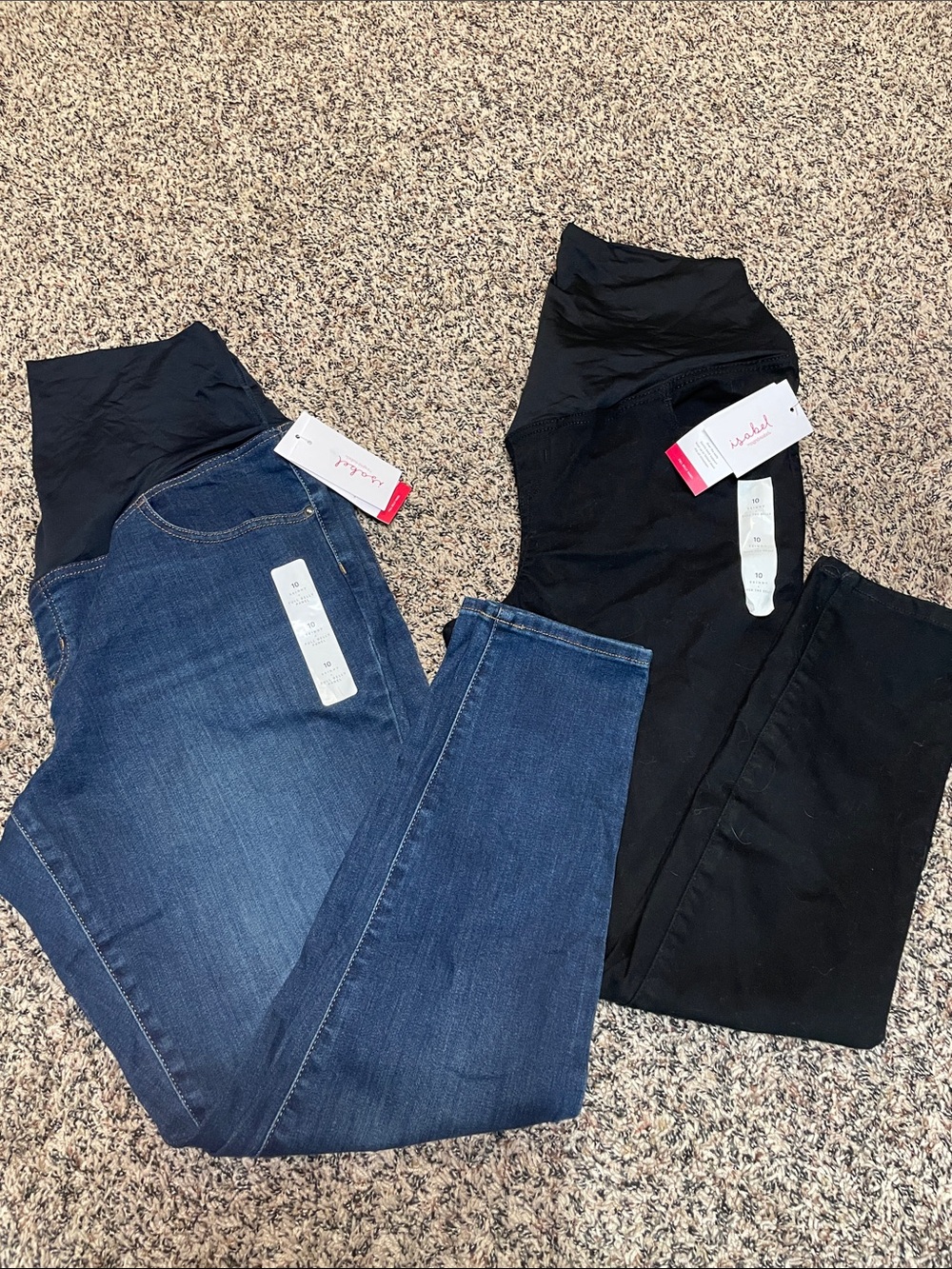 Isabel Maternity Stretch Skinny Over Belly Jeans - Blue and Black Sz 10 NWT